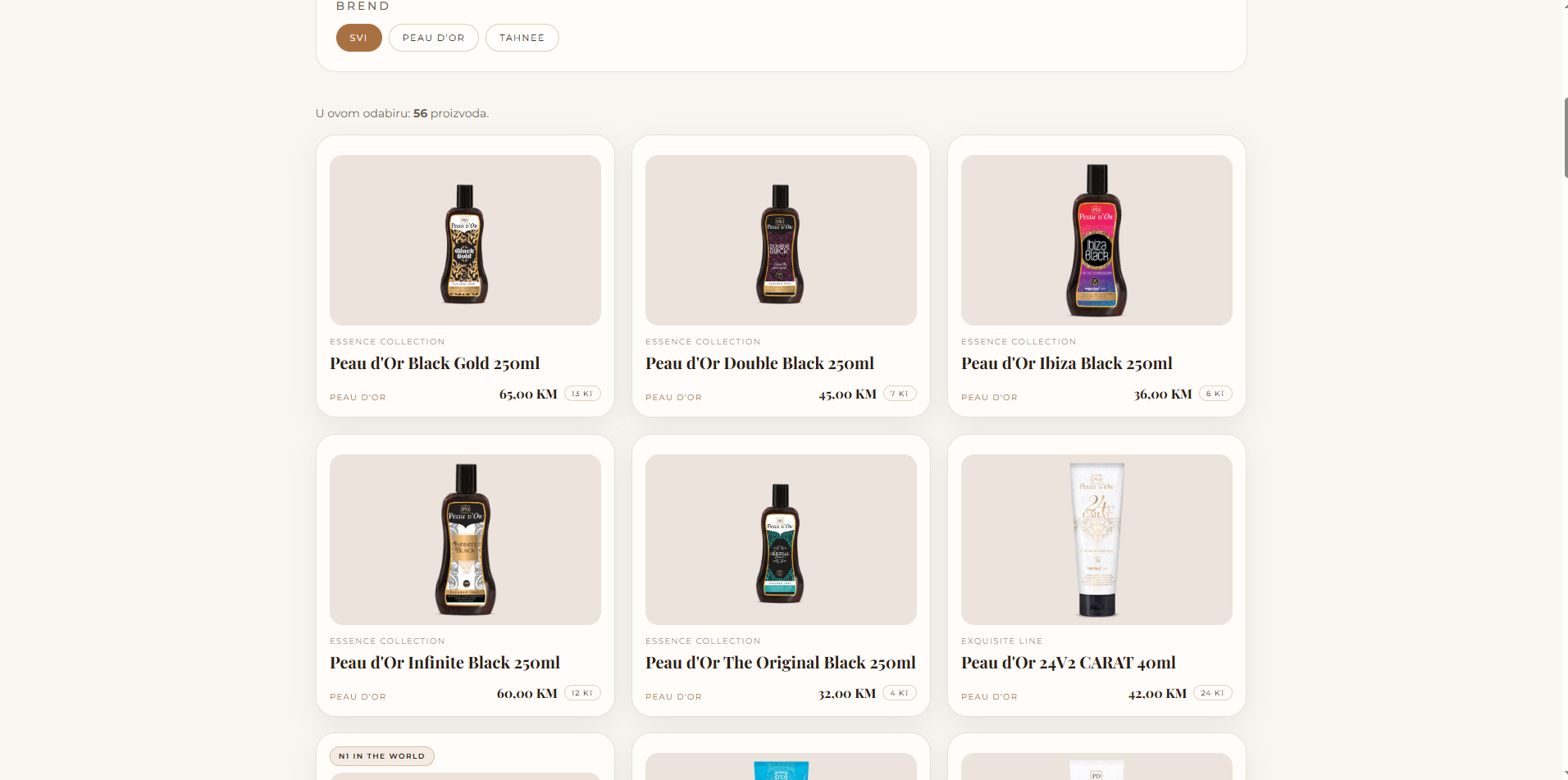 Kreme za Solarij — prikaz web prodavnice