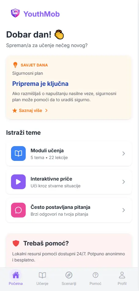 YouthMob — prikaz aplikacije